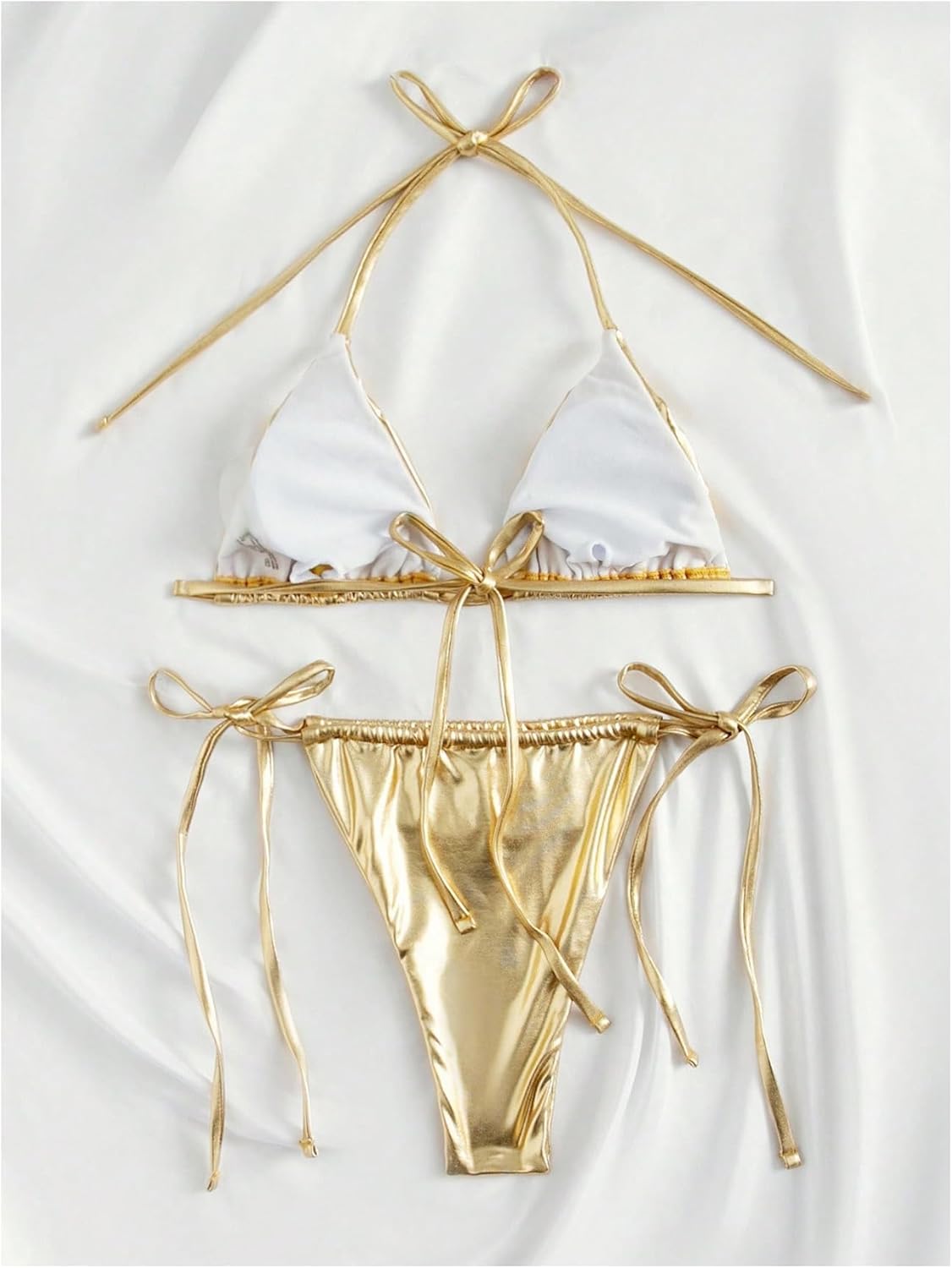 SHENHE Women's 2 Piece Swimsuit Metallic Halter Triangle Thong Bikini Sparkle Bathing Suit