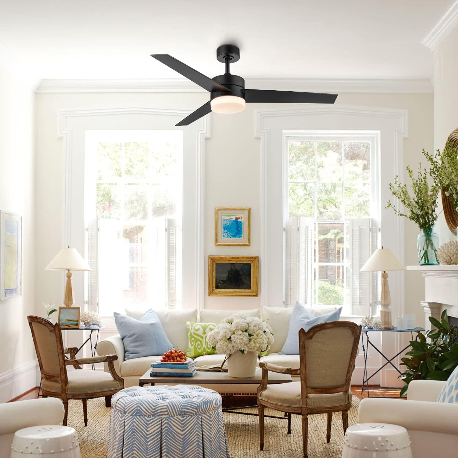 One-Day Sale: Up to 60% Off WINGBO 52’’ Modern Ceiling Fan with Lights and Remote Control, Contemporary Ceiling Fan Matte Black, 3 Reversible Blades, Indoor LED Ceiling Fan for Kitchen Bedroom Living Room, ETL Listed