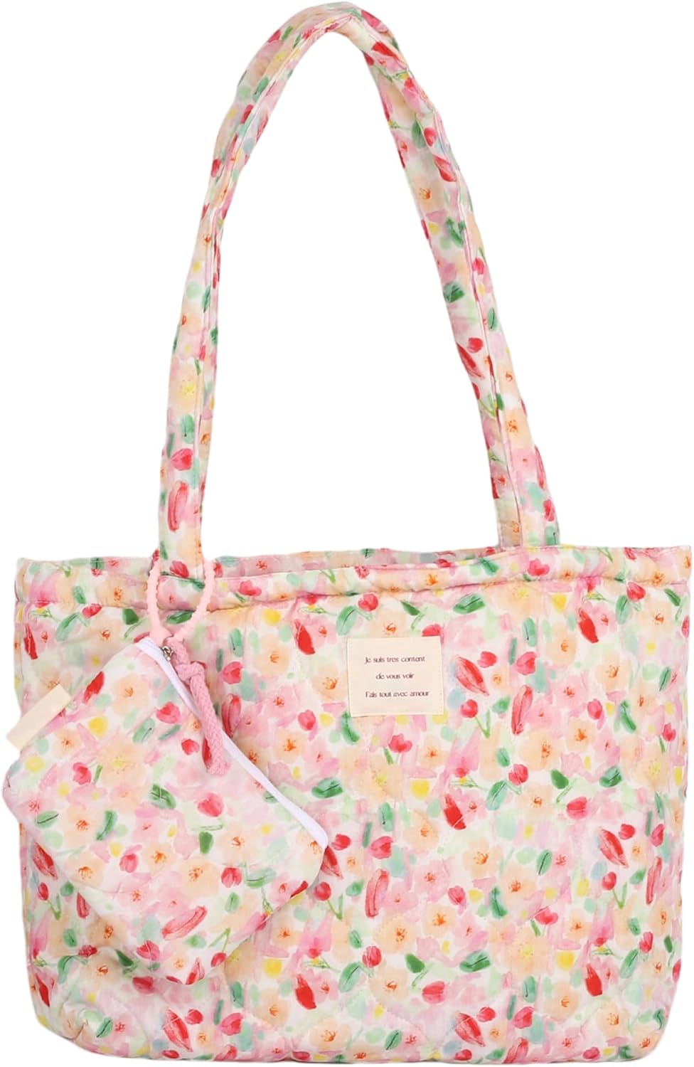 Floral Quilted 2-in-1 Bag Set for Wome Cotton Large Capacity Thickened Handbag Shoulder Tote Mini Organizer Pouch A040