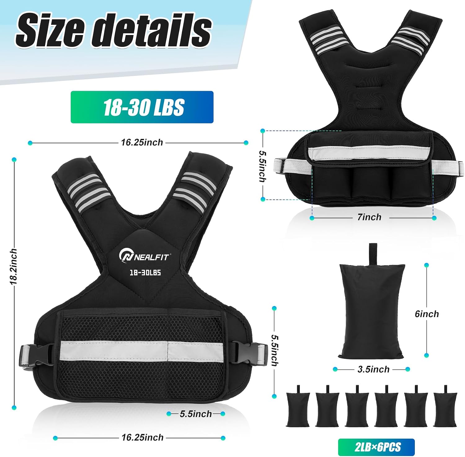 NEALFIT Weighted Vest for Women and Men, 5-10lb/11-20lb/18-30lb Adjustable Weighted Vest with Reflective Strip, Body Weight Vest for Walking, Running, Fitness, Strength Training