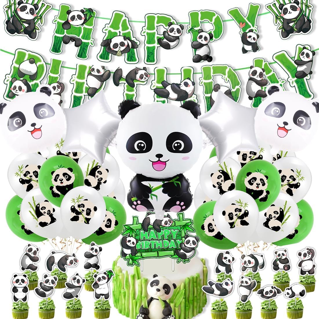 Panda Birthday Decoration Panda Birthday Decoration with Happy Birthday Banner Balloons Cake Topper for Boys Girls Panda Theme Birthday Celebration Baby Shower