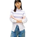 Tommy Jeans Women's Short Sleeve Cotton Striped T-Shirts with Embroidered Flag Logo