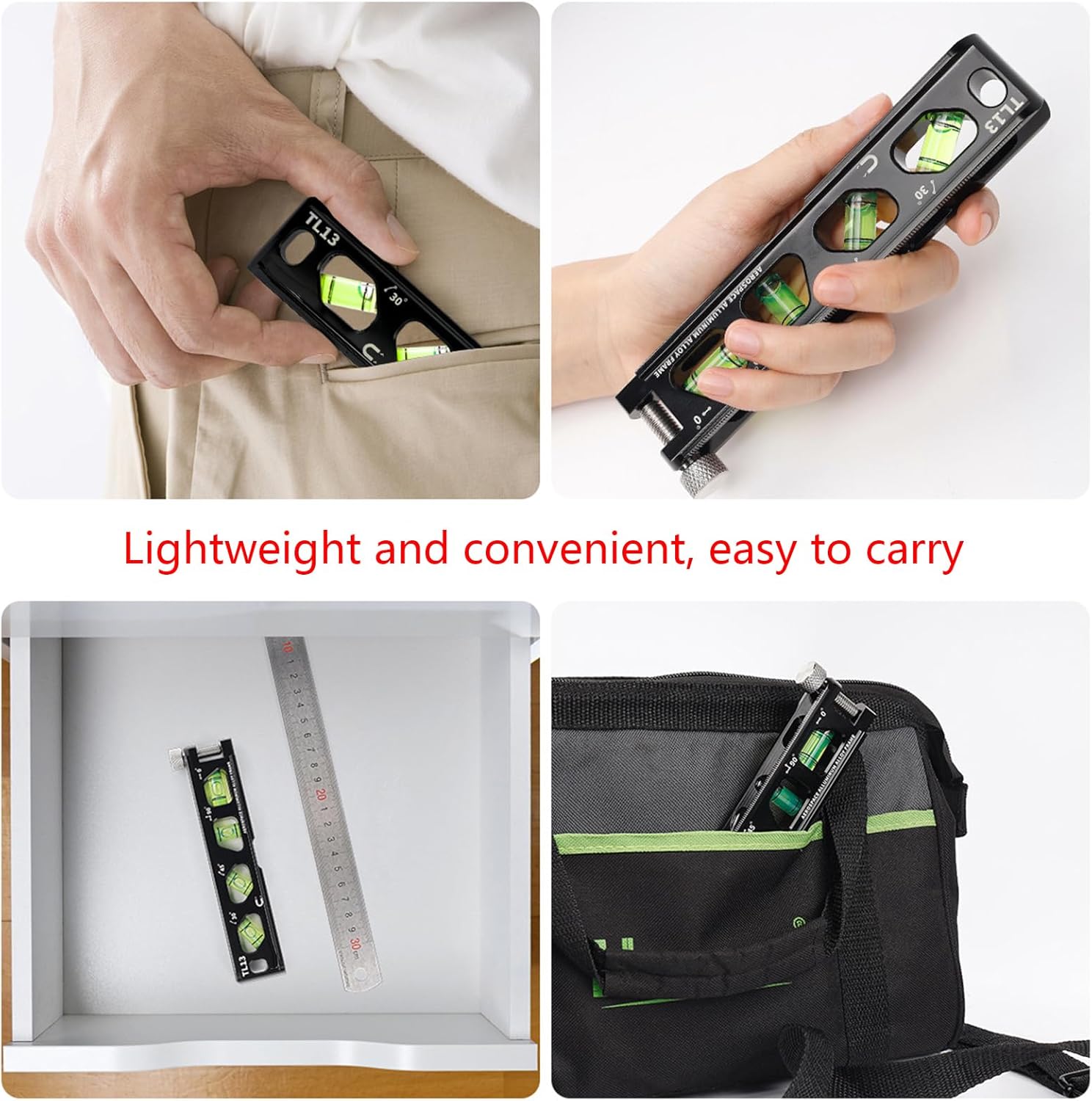 Spirit Level High-Precision Aluminum Level Measuring Instruments Anti-drop Strong Magnetic Bubble Level Balancer Ruler Measuring Tool, 13cm, Black