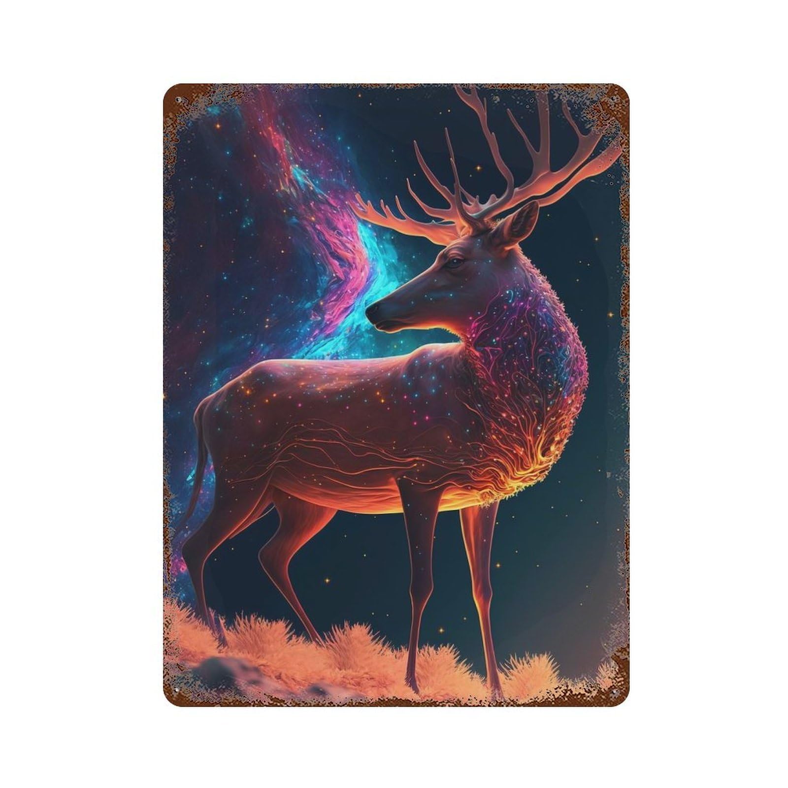 Cosmic Deer 15.7"x11.8" Rustic Tin Plaque, Retro Wall Decor for Garage, Bar And Workshop Decor