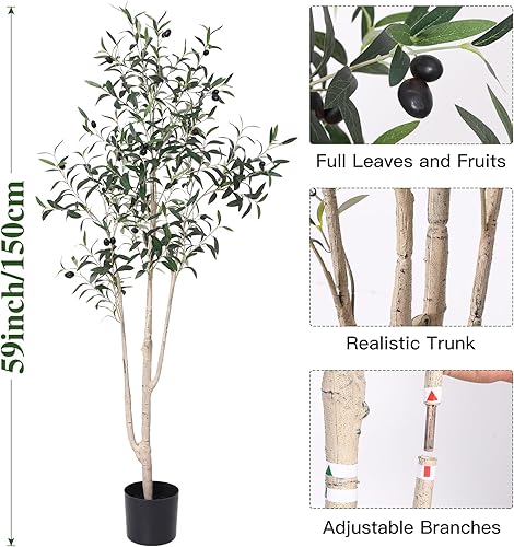 Miniatura 2 de Hobyhoon Árbol artificial de eucalipto de 4.93 pies de alto, plantas artificiales modernas de seda en maceta para decoración de interiores y