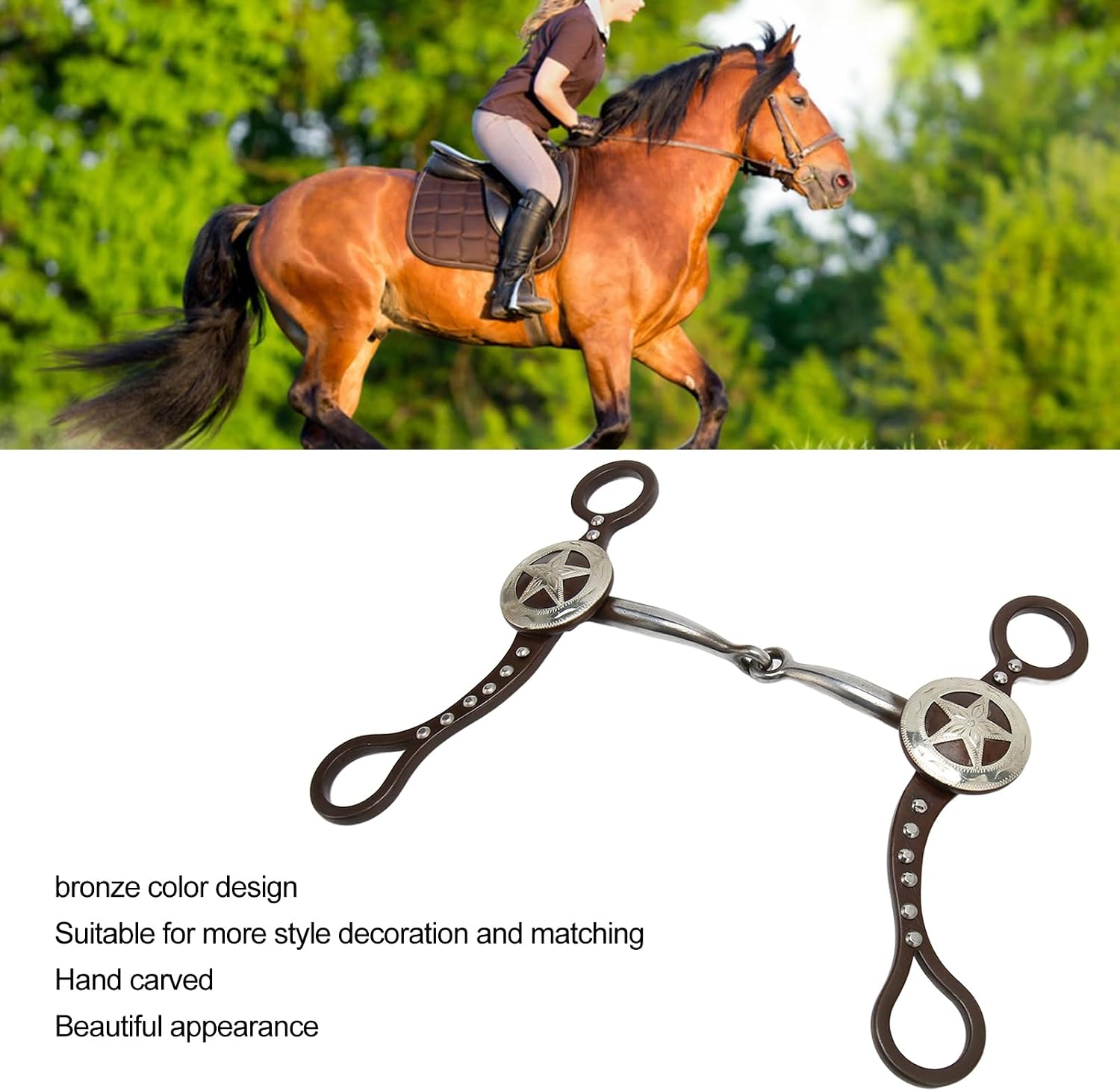 Demeras Horse Snaffle Bit, Hand Carved Stainless Steel Horse Mouth Bit Rustproof for Horse Racing