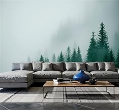 Modern Peel and Stick Wallpaper Removable Wall Murals 3D Heavy Mist Green Dense Forests Self-Adhesive Vinyl Wall Stickers for Living Room Bedroom 96"x69"