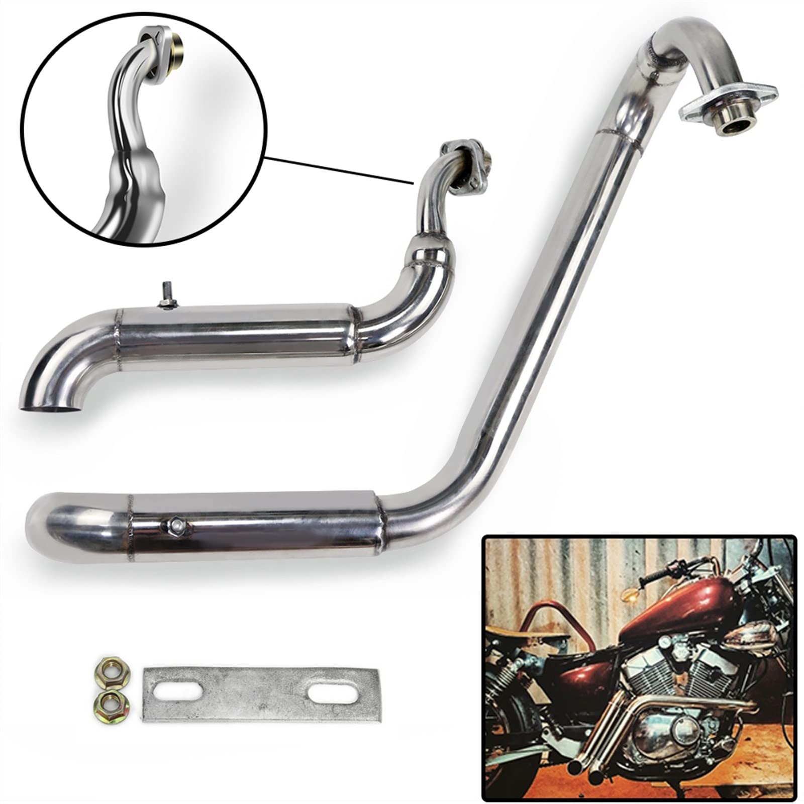 Motorrad Auspuff Schalldämpfer Für Yamaha Virago XV125 XV 125 XV250 Vollständige Auspuffanlage Drag Pipes Schalldämpfer XV 125 250 (Color : Chrome)