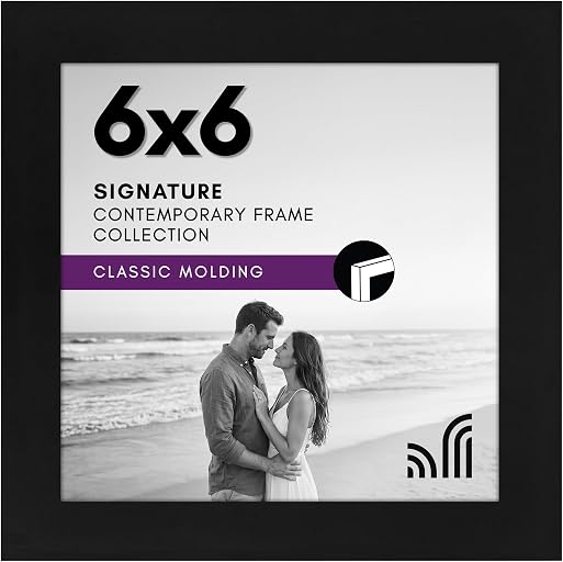 Americanflat 6x6 Picture Frame with Shatter-Resistant Glass - Signature Collection - Gallery Style Frames Made of Engineered Wood - Square Frame for Tabletop and Wall Display - Black