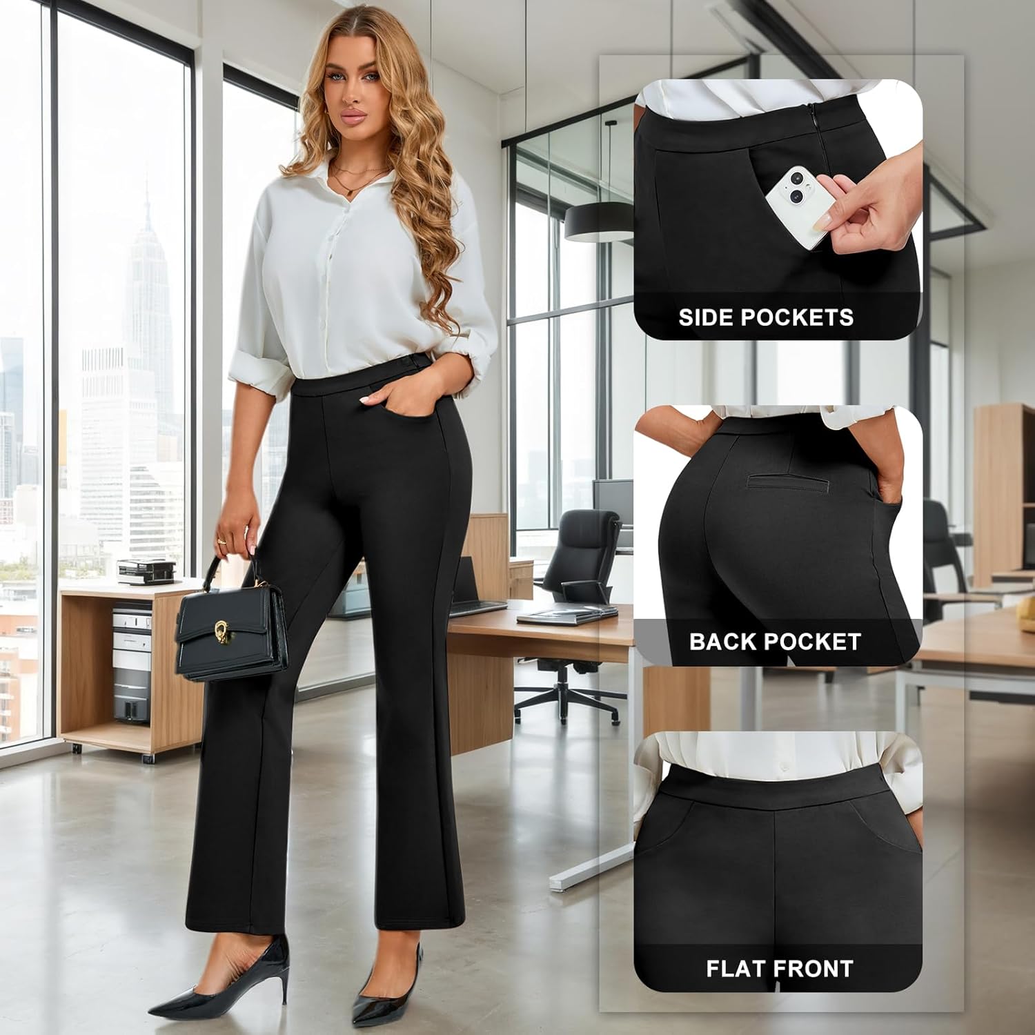 Dress Pants Women Work Business Pants Tummy Control Office Straight Leg Trousers High Waisted Ladies Slacks - Image 5
