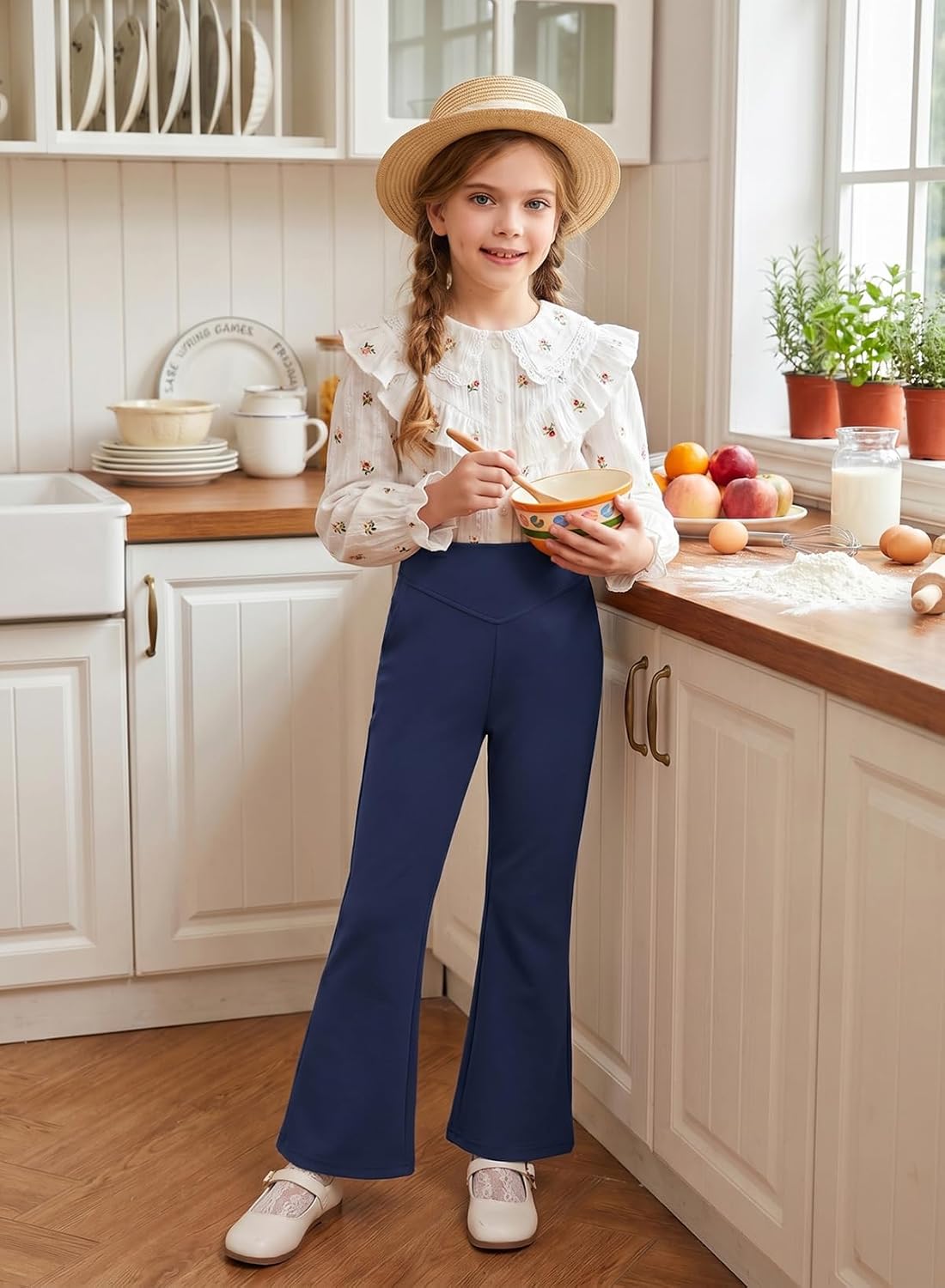 blibean Girls Dressy Bell Bottom School Uniform Pants Size 6-15 Years