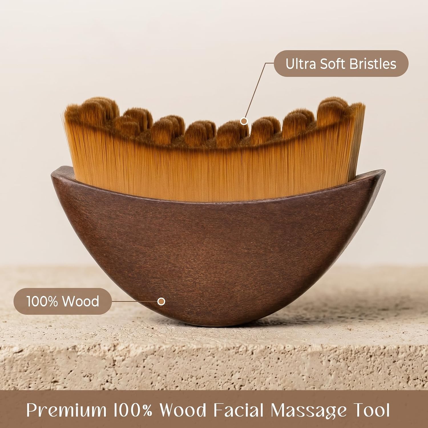 Lymphatic Contour Face Brush - Wooden Handle Curved Bristle Facial Contour Massager - Guasha Style Dry Brushing Tool for Puffiness - Sculpting Soft Light Brown image 4