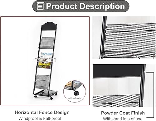 Miniatura 2 de Revistero Revistero para sala de Estar de oficina, estante de almacenamiento de catálogo de folletos de archivos de 3 bolsillos, organizador de