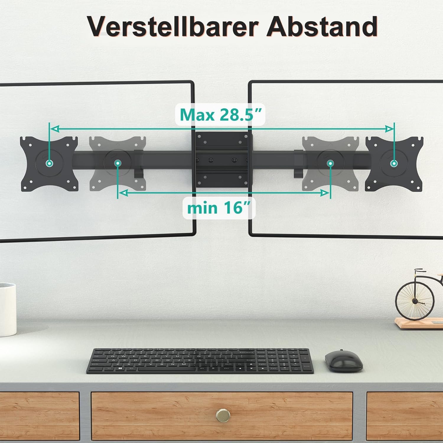 WALI Dual Monitor Wandhalterung,Monitor WandHalterung 2 Monitore bis 27 Zoll-Schwenkbar & Neigbar,VESA 75x75/100x100mm (012ARM),Schwarz