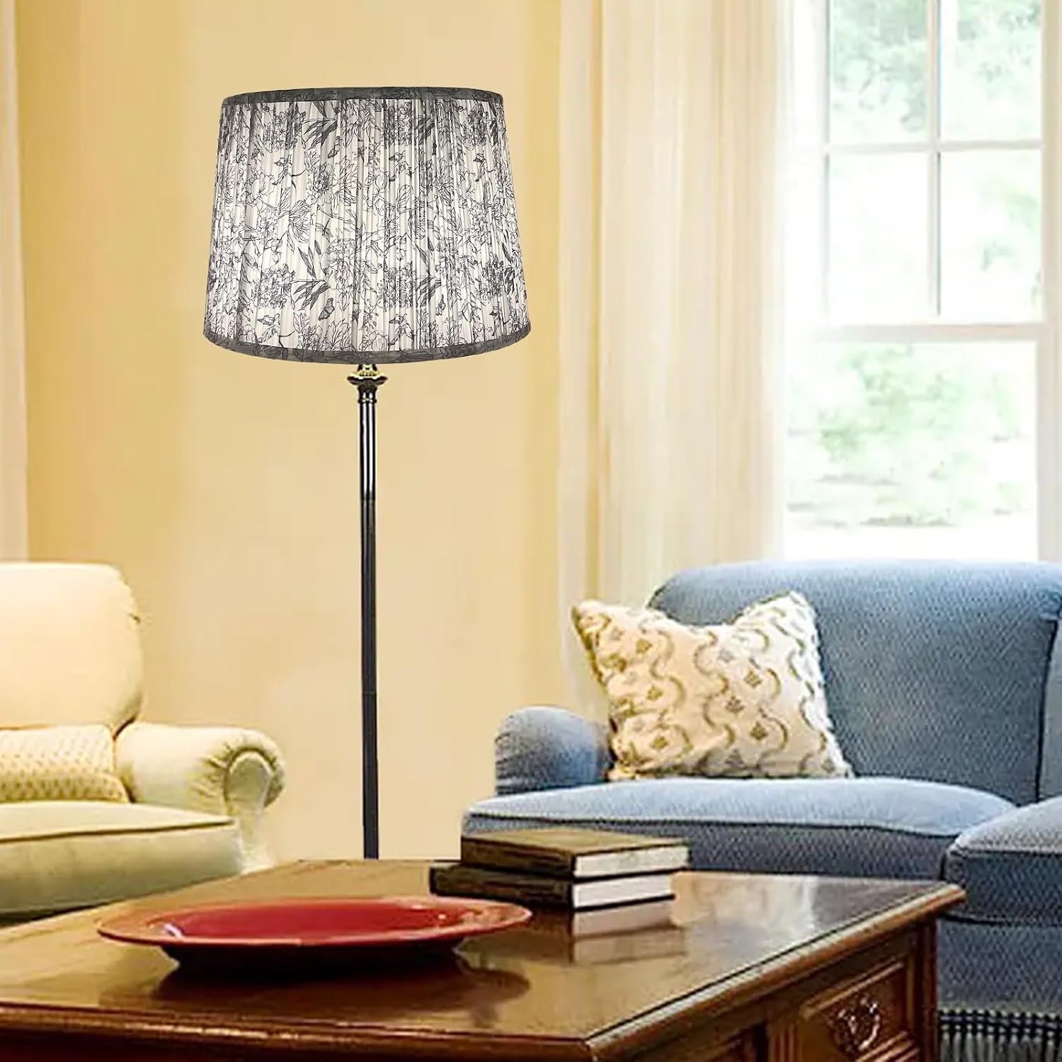 TOOTOO STAR Printed Drum Lamp shades, 12"x14"x9.5" Medium pleated lampshade for table & bedside lamps, Floor Lamps (Spider) -Assembly Required