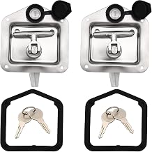Stainless Steel T-Handle Latch Lock Replacement for Truck Tool Box & RV Trailer Door 2 Pack - Polished Folding Handle with Gaskets & 4 Keys - Fits UWS, Dee Zee, Kobalt Standard Boxes