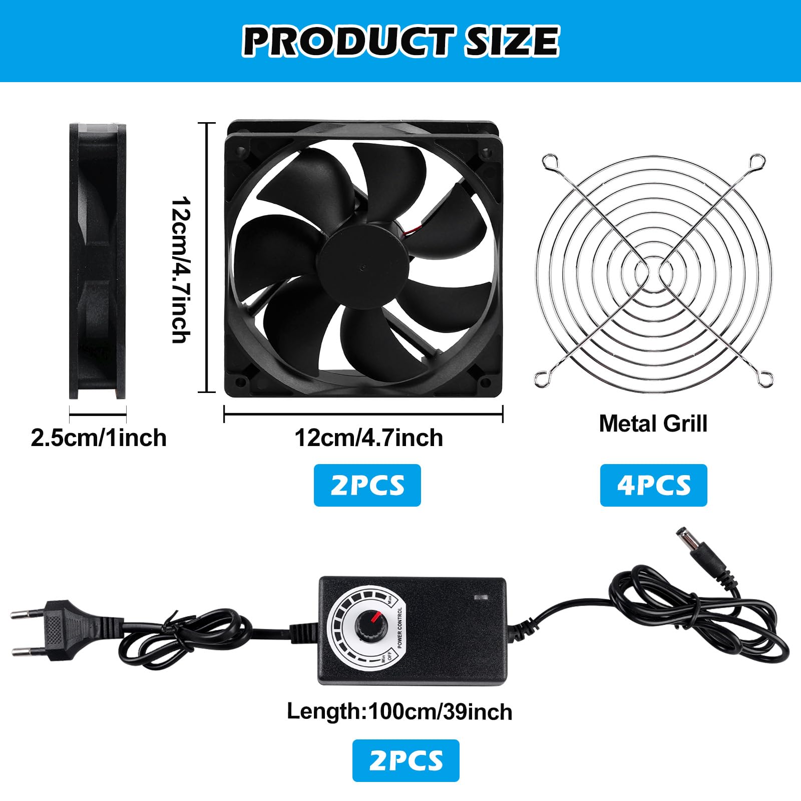 2 Pièces 120mm Ventilateur pour Boîtier PC, Ventilateur PC avec Contrôle de Vitesse, Ultra Silencieux, Double Roulement à Billes, AC 220V 2750 tr/min, Ventilateurs de Boîtier pour PC, Laptop, Routeurs