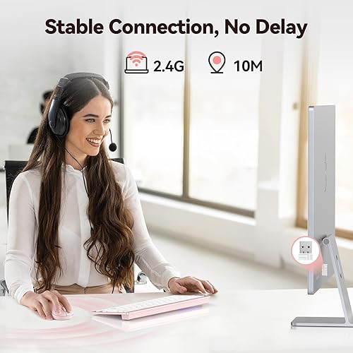 Miniatura 5 de TECKNET Mouse inalámbrico para laptop, mouse silencioso de 2.4 G, clic silencioso con 5 niveles de DPI, agarre contorneado, pequeño portátil de