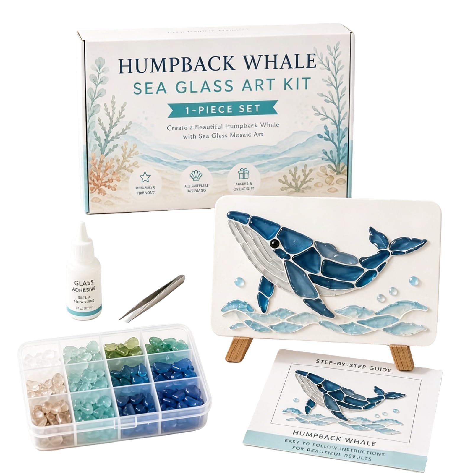 DIY Sea Glass Mosaic Art Kit, Sea Glass Art Kit, Ocean-Themed Seaglass Craft Kits with Colorful Glass Pieces, Coastal Mosaic Arts for Adults & Beginners ๏ผC โ image 1