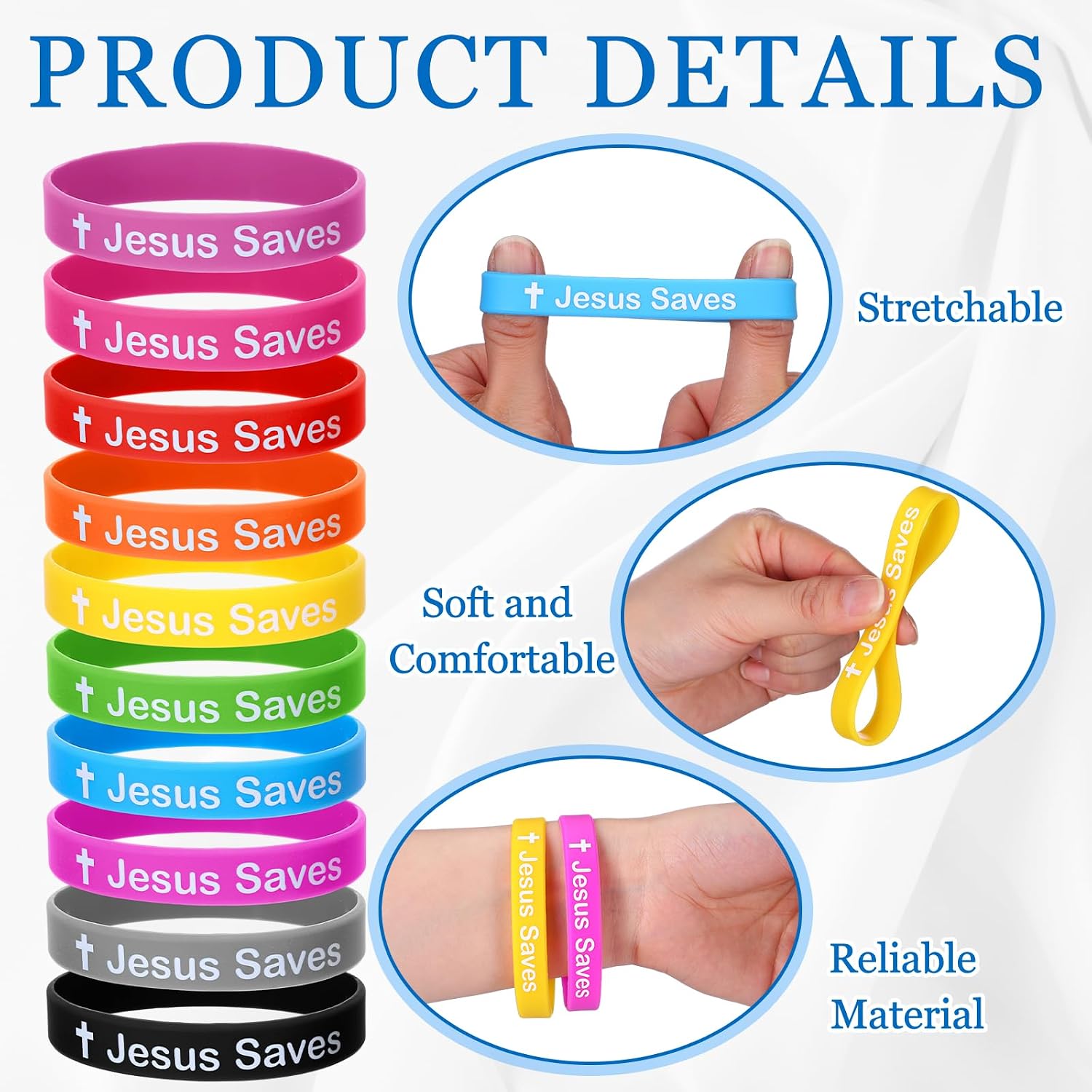 Sosation 100 Pcs Jesus Saves Rubber Bracelet Bulk Christian Bible Wristband