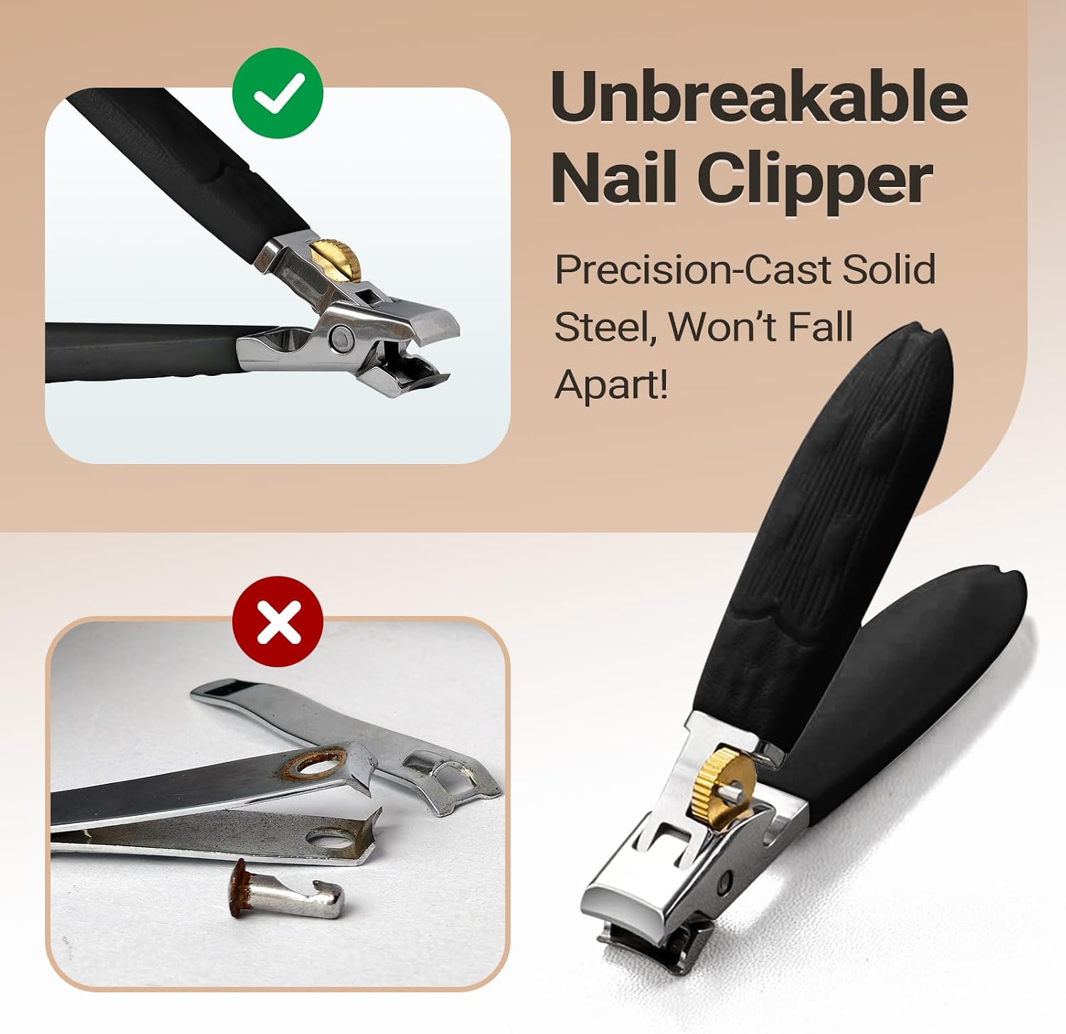 Sharp Toenail and Nail Clippers for Seniors – Heavy Duty for Thick Toenails & Fingernails, Wide Jaw, Anti-Slip Grip, Safety Lock & Splash Guard for Men, Women & Kids