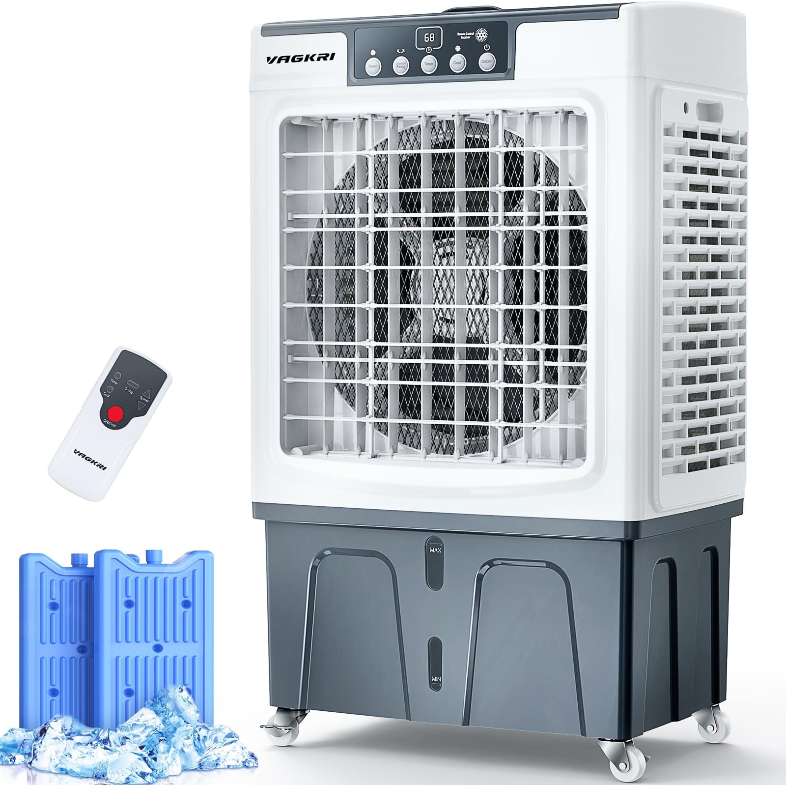 VAGKRI Swamp Cooler, 2100CFM Evaporative Air Cooler with 3 Modes & Wind Speeds, 120°Oscillation, 24H Timer, Portable Outdoor Air Conditioner with Auto Fill for Patio Garage Commercial Use, 8 Gallon
