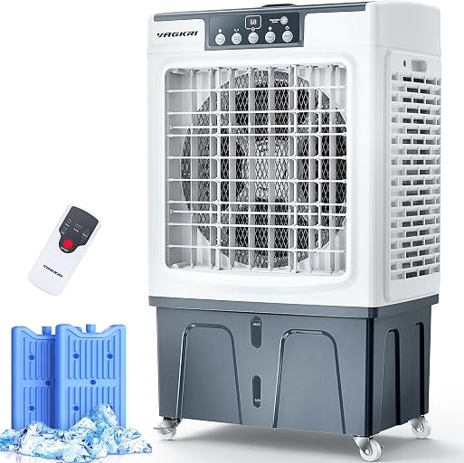 VAGKRI Swamp Cooler, 2100CFM Evaporative Air Cooler with 8 Gal Water Tank | 120°Oscillation Air Cooler with 3 Modes & Wind Speeds, 24H Timer, Auto Fill Cooling Fan for Patio Garage Commercial Use