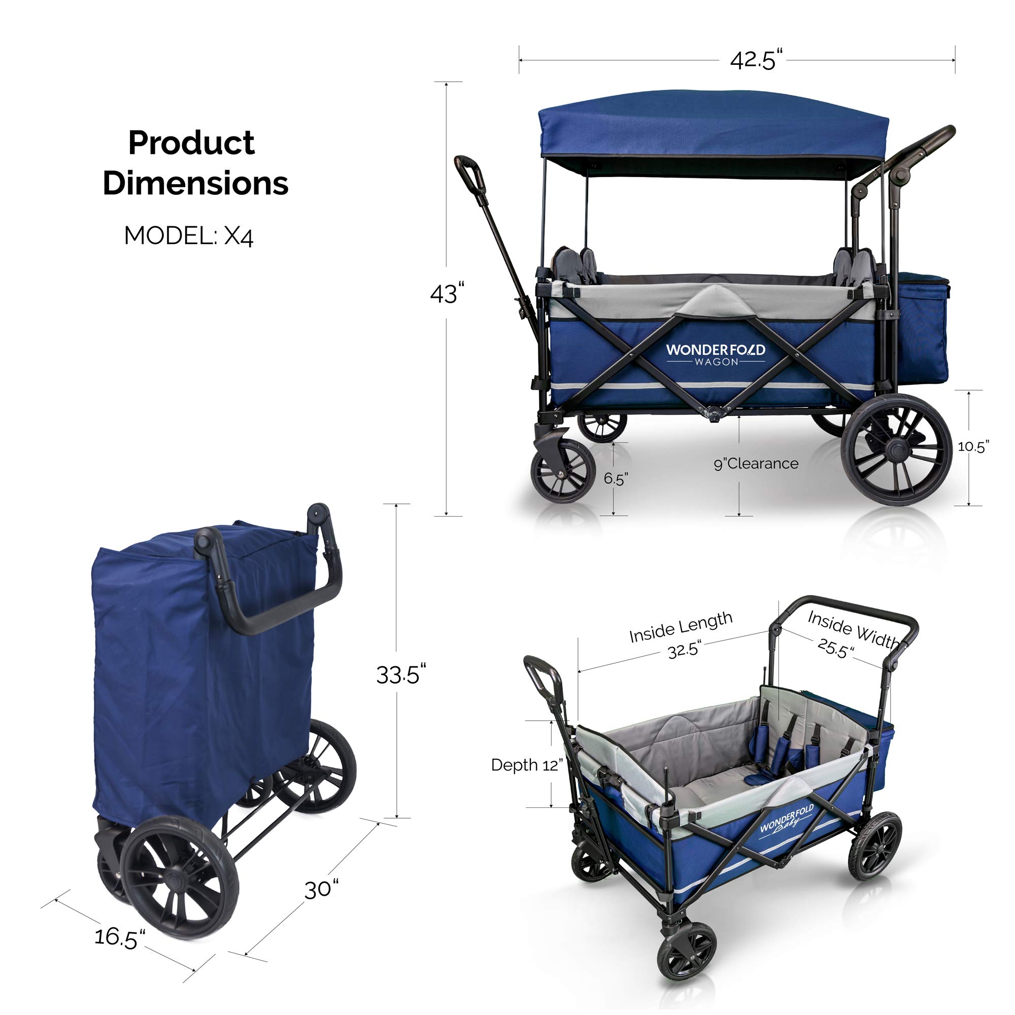 Buy WonderFold X4 Push & Pull Quad Stroller Wagon (4 Seater) Featuring