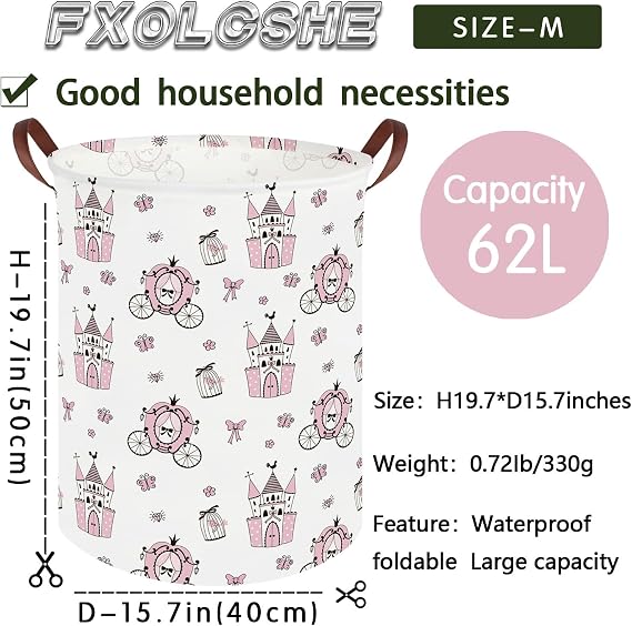 Princess Castle hamper,kids collapsible canvas waterproof girl storage box, Cute Kids Toy Storage Bin,Nursery Hamper,Toy Bins,Gift Baskets(Pink castle)