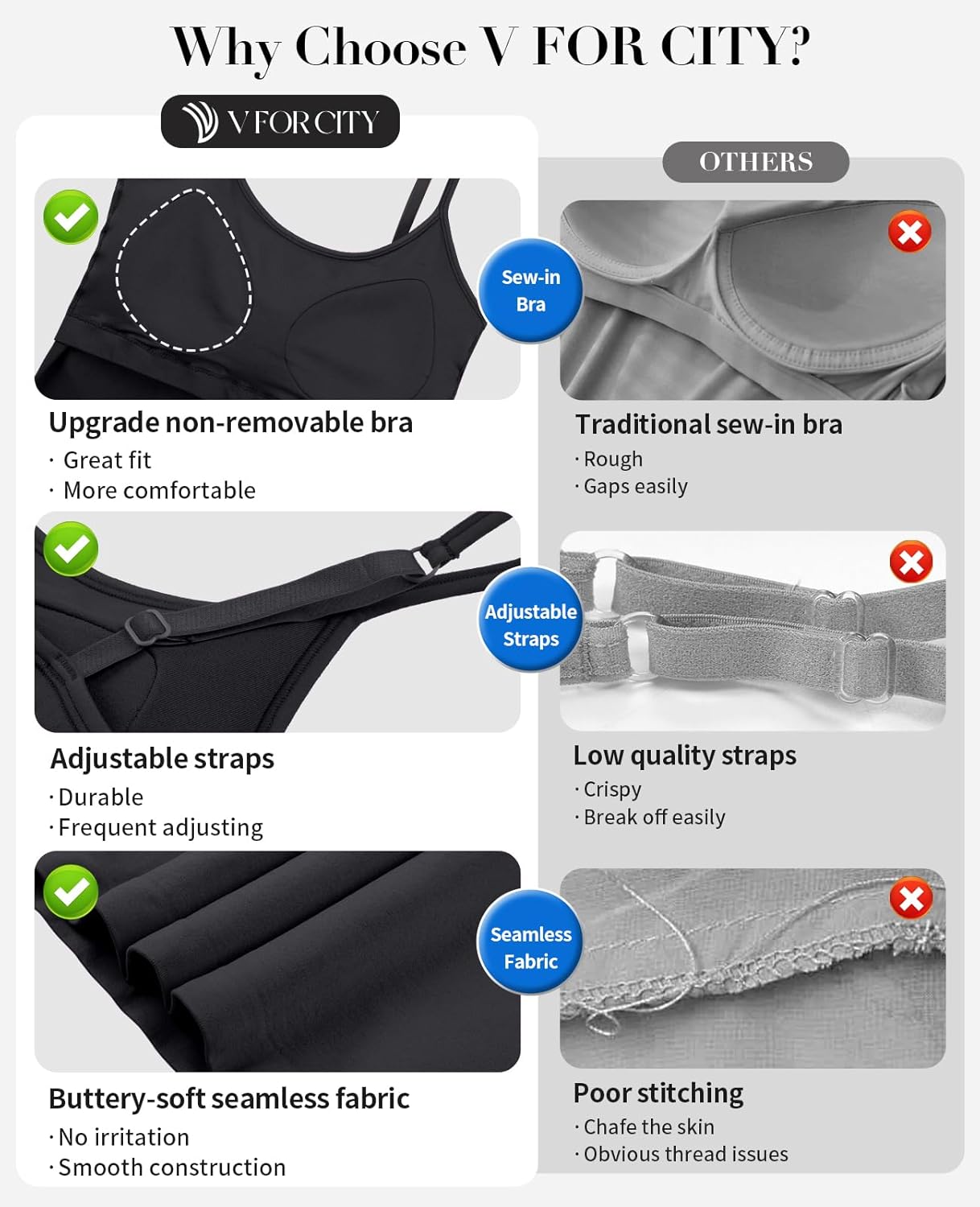 V FOR CITY Women Built in Bra Camisole Tops Adjustable Spaghetti Strap Tank Top Padded Cami Shirts - Image 4