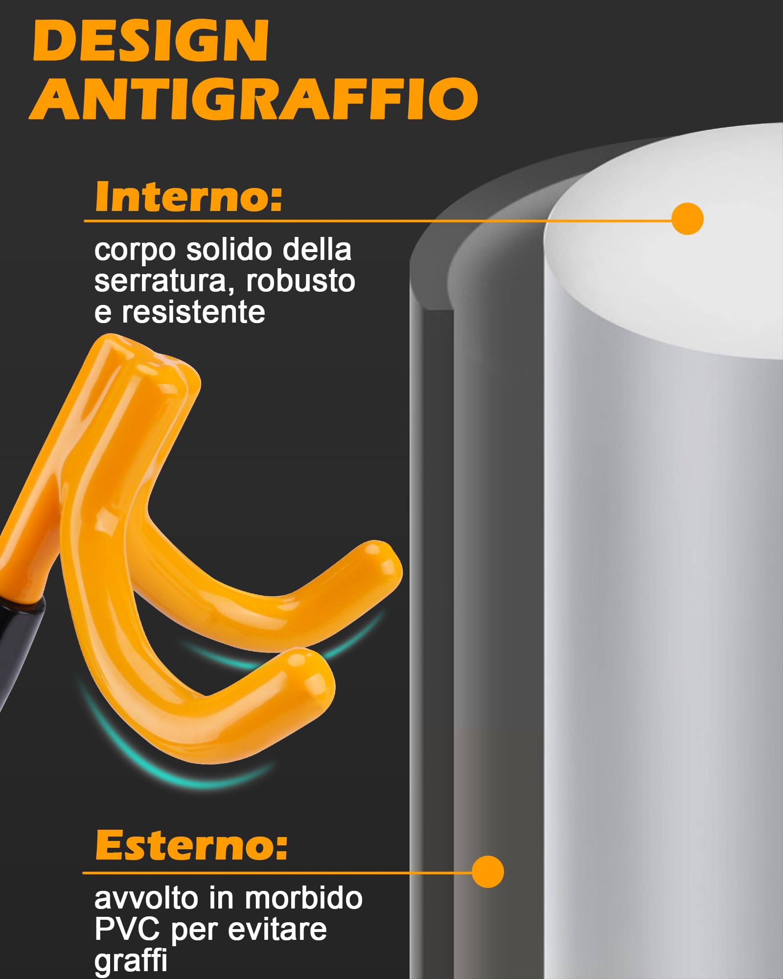 Tevlaphee Bloccasterzo a 4 Ganci, Dispositivo Antifurto Robusto ad Alta Visibilità, Compatibilità Universale per Auto, Furgoni, SUV, Adatto a Volanti fino a 41,5 cm, con 3 Chiavi(Giallo)