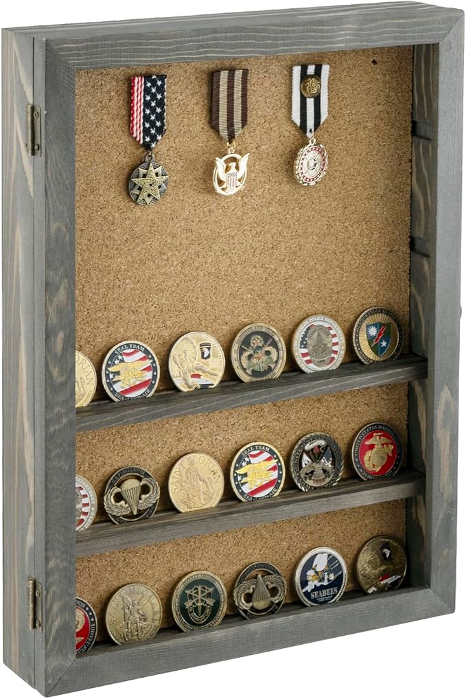 Vitrina para monedas MyGift gris vintage de madera sólida miniatura 7