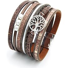LSxAB Tree of Life Leather Wrap Bracelet for Women Handmade Colorful Multi-Layer Wrapped Wristband Bracelets