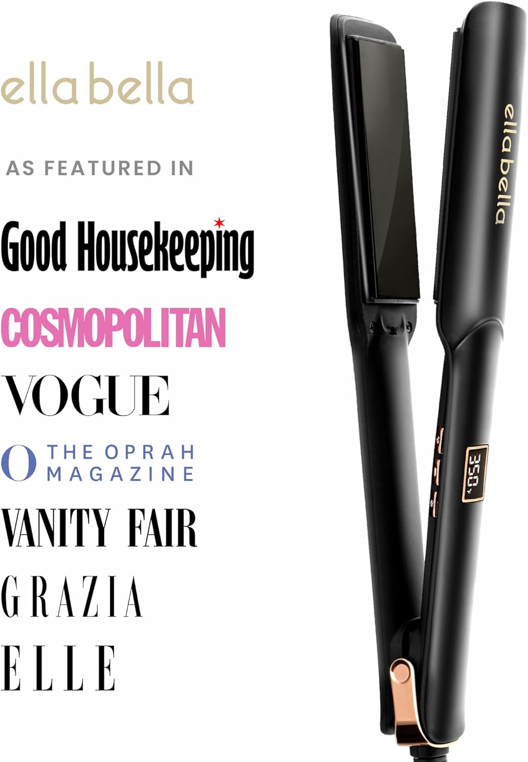ELLA BELLA® Ceramic Flat Iron Hair Straightener • Professional Straightening Iron • Digital Display to Accurately Control Temperature • As Featured in Good Housekeeping - Image 3