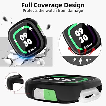Compatible with Fitbit Ace LTE Screen Protector, 2 Pack Bumper Case with Tempered Glass Film, Snug Fit, Scratch-Resistant, Smartwatch Accessories (Black+Black)