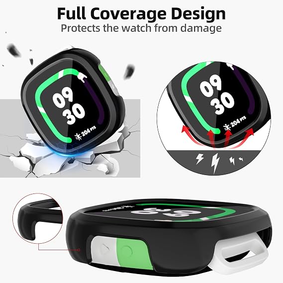 Compatible with Fitbit Ace LTE Screen Protector, 2 Pack Bumper Case with Tempered Glass Film, Snug Fit, Scratch-Resistant, Smartwatch Accessories (Black+Black)