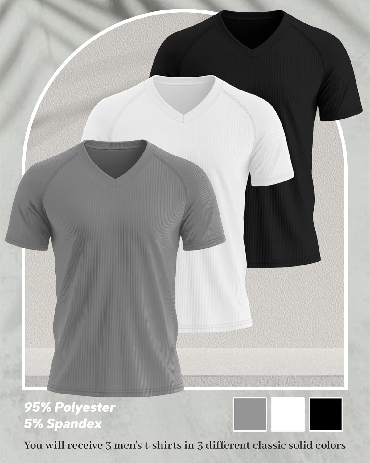 Riyiper 3 Pack Men's Muscle T Shirts Slim Fit Workout Bodybuilding Tees Ribbed Knit Textured V Neck Short Sleeve Tee Shirts - Image 3