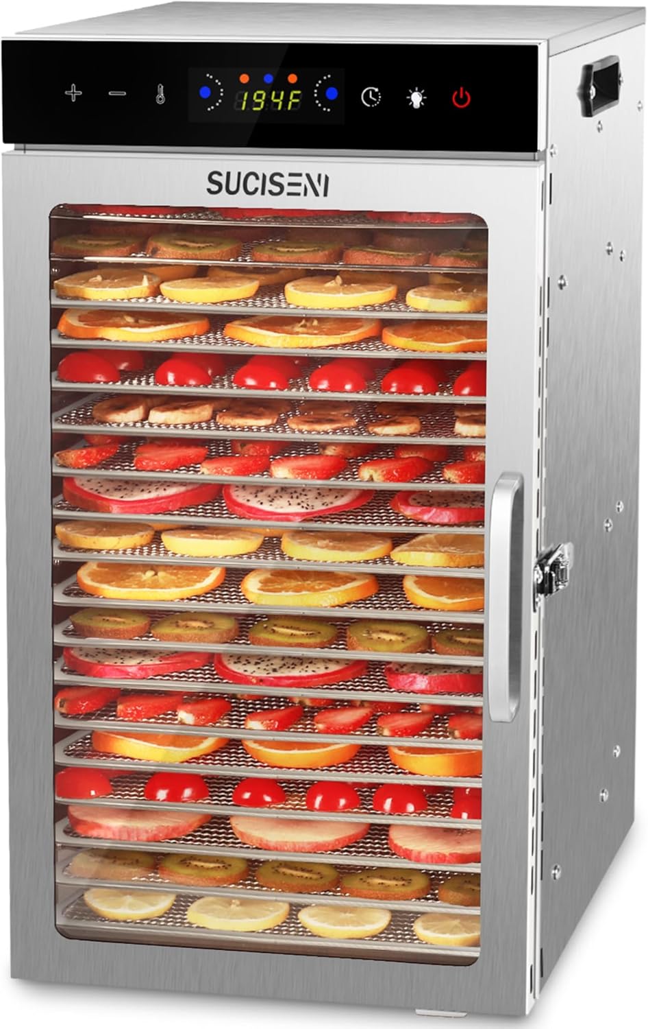 SUCISENI Food Dehydrator Machine 1000W 18 Trays Stainless Steel Commercial Food Dehydrated Dryer with 24H Timer Touch-Control LED Display, Compact Size for Home Jerky Herbs Meat Beef Fruit Vegetables
