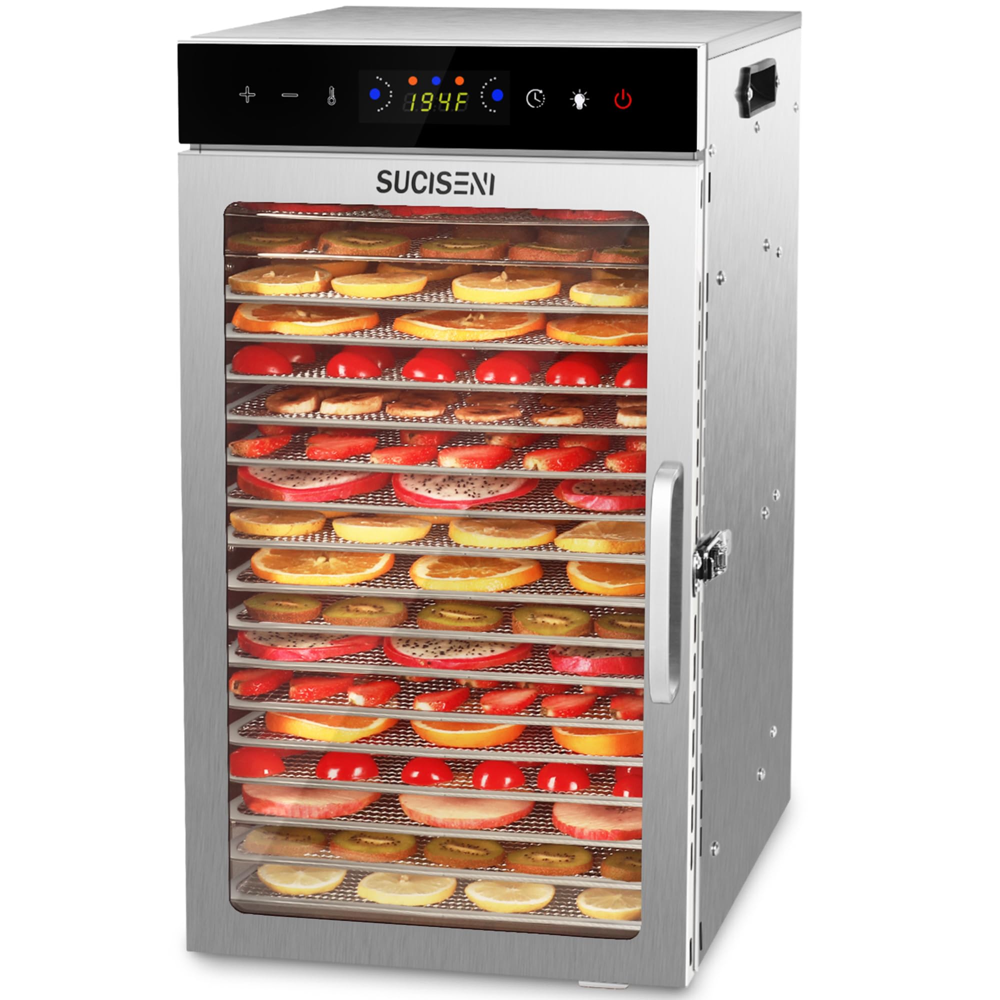 SUCISENI Food Dehydrator Machine 1000W 18 Trays Stainless Steel Commercial Food Dehydrated Dryer with 24H Timer Touch-Control LED Display, Compact Size for Home Jerky Herbs Meat Beef Fruit Vegetables