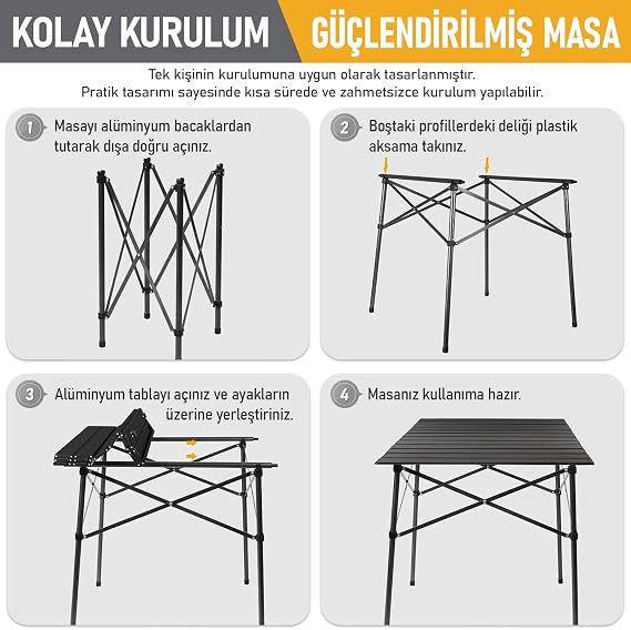 Haegs Reinforced Aluminum Folding Camping Table, Foldable Outdoor Table, Picnic Table, Hinged System, Durable Sturdy Body Camping Table, Portable Lightweight, 3-4 Persons, 70x70x60cm Black