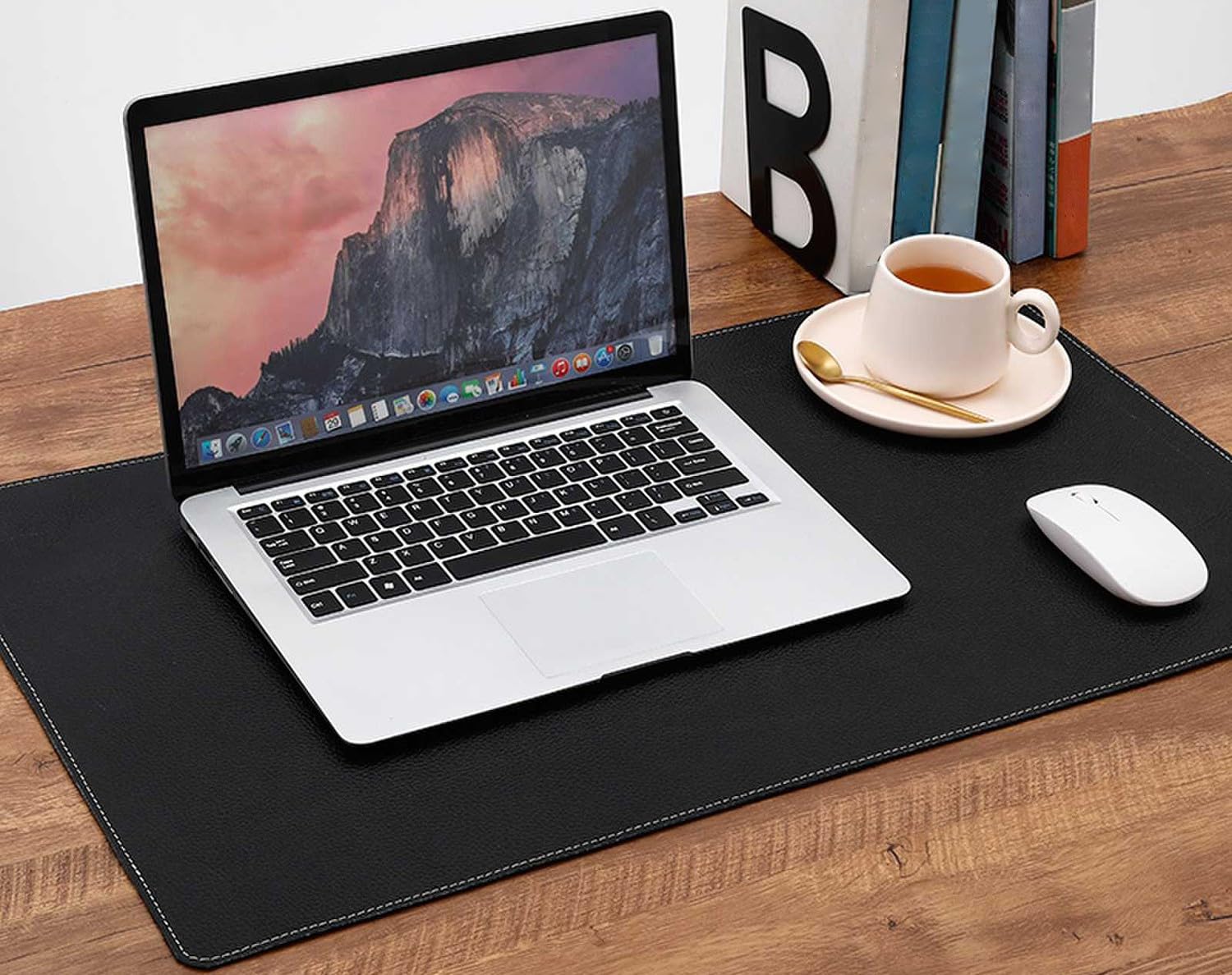 Tappetino da scrivania in vera pelle, Protezione per l'organizzazione della scrivania con cuciture, Sottomano per mouse da ufficio e tappetino per laptop da casa(Black,80x45cm)