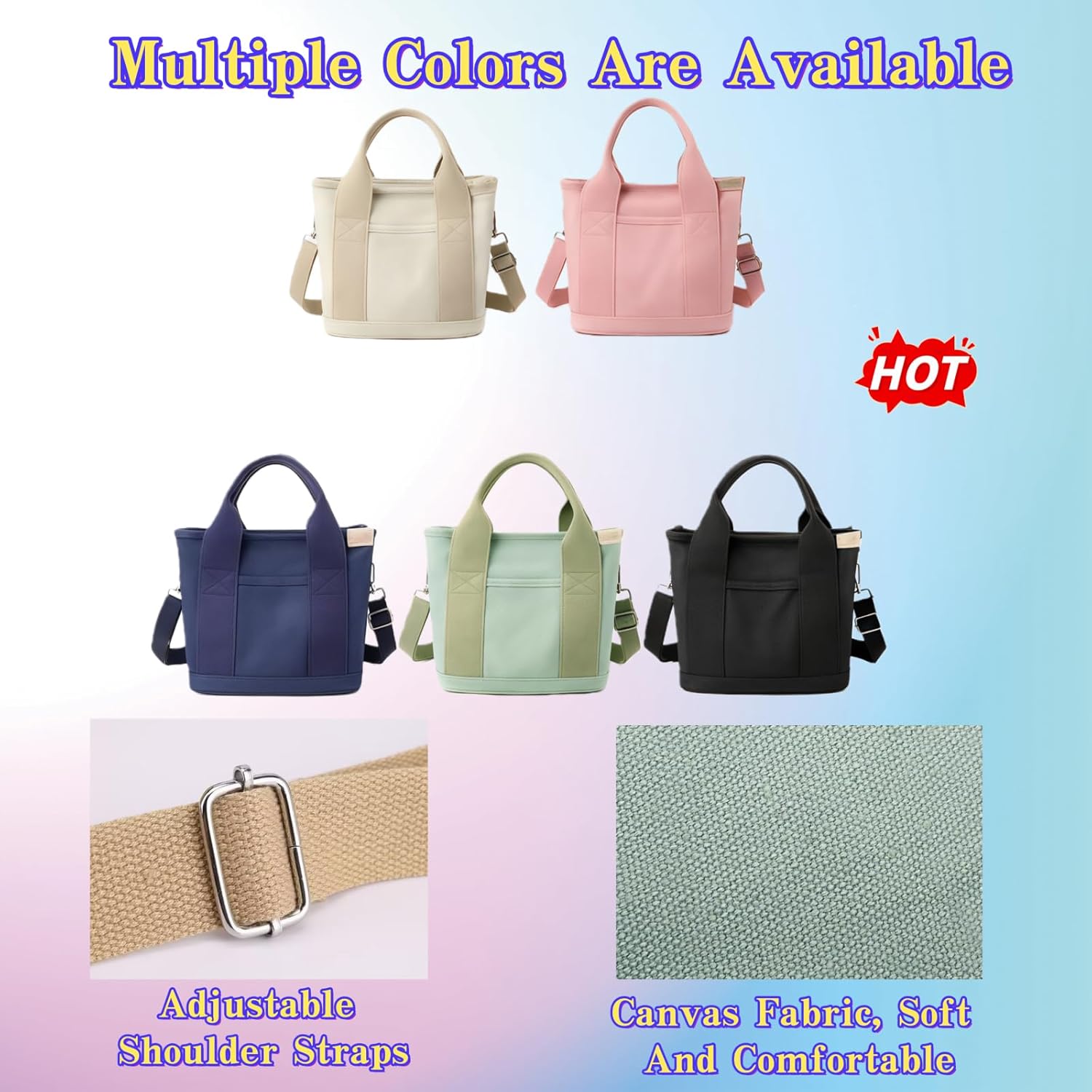 Small Canvas Tote Bag with Zipper 2025 - Multi-Pocket Crossbody Shoulder Satchel Hobo Messenger Bags for Casual Use - Image 6