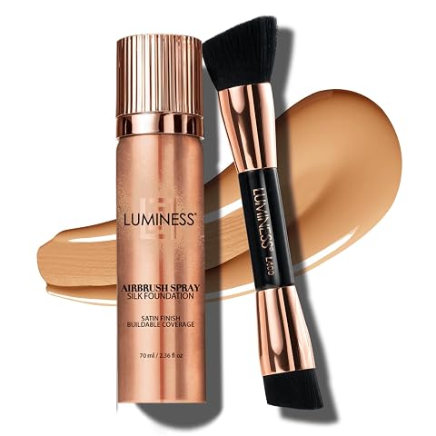 LUMINESS Silk Airbrush Spray Foundation Buffing Brush Kit Full Coverage Foundation Dual-Sided Buffing Brush - Buildable Coverage Anti-Aging