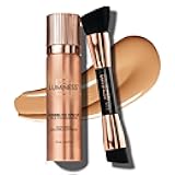 Silk Airbrush Spray Foundation & Buffing Brush Kit – Full Coverage Foundation & Dual-Sided Buffing Brush - Buildable Coverage, Anti-Aging Formula Hydrates & Moisturizes (Shade - Medium)