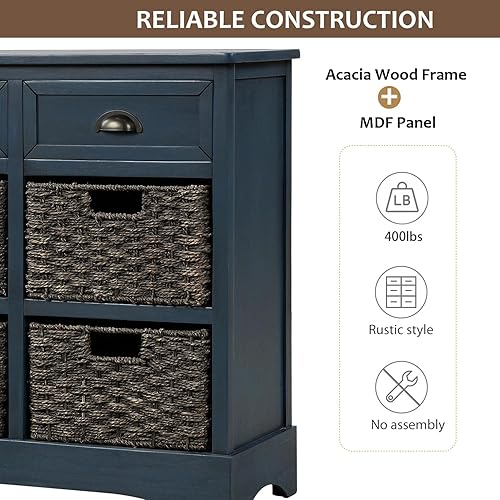 Miniatura 4 de Amposei Armario de almacenamiento de entrada de madera rústica de 28 pulgadas, mesa consola pequeña con cajones y cestas organizadoras tejidas de