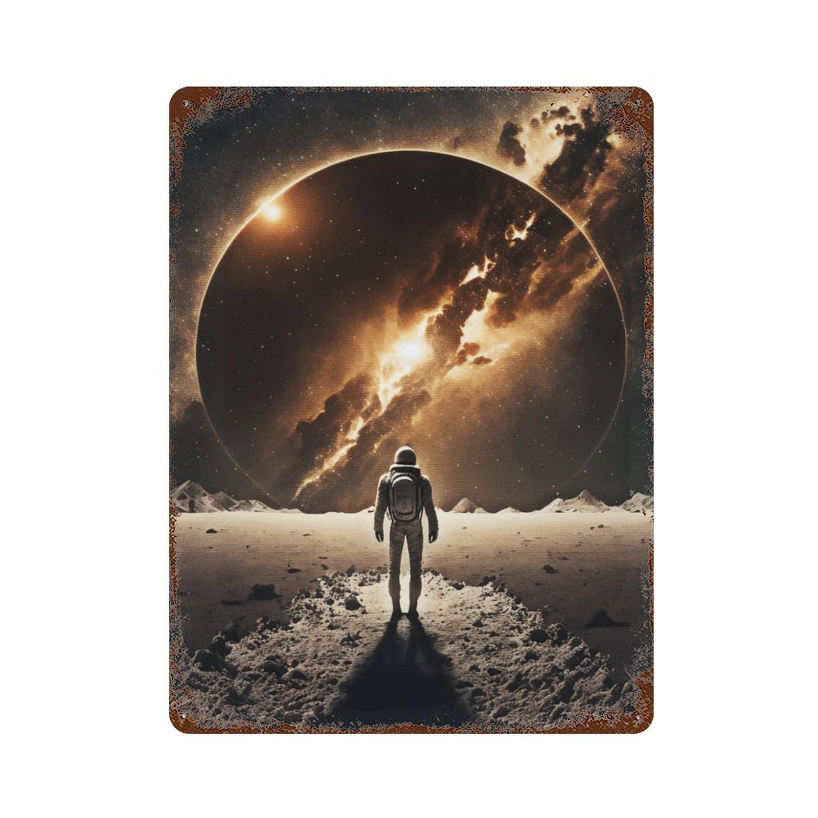 Rust Effect Astronaut Travel in Space Rusty Metal Tin Sign 15.7"x11.8", Old School Wall Decor for Basement, Hobby Room And Garage Decor