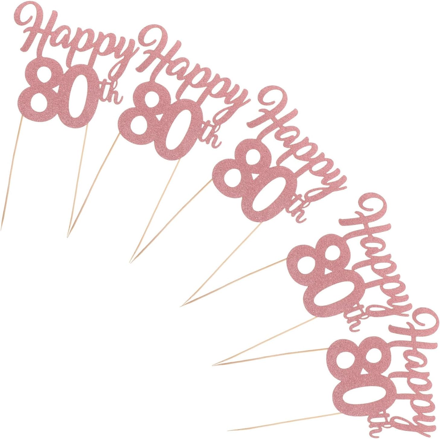 BESTonZON 80th Birthday Cake Topper Set, Glitter Cupcake Picks with Happy 80th Birthday Sign, 5pcs Non-edible Decorations for Anniversary Party Supplies