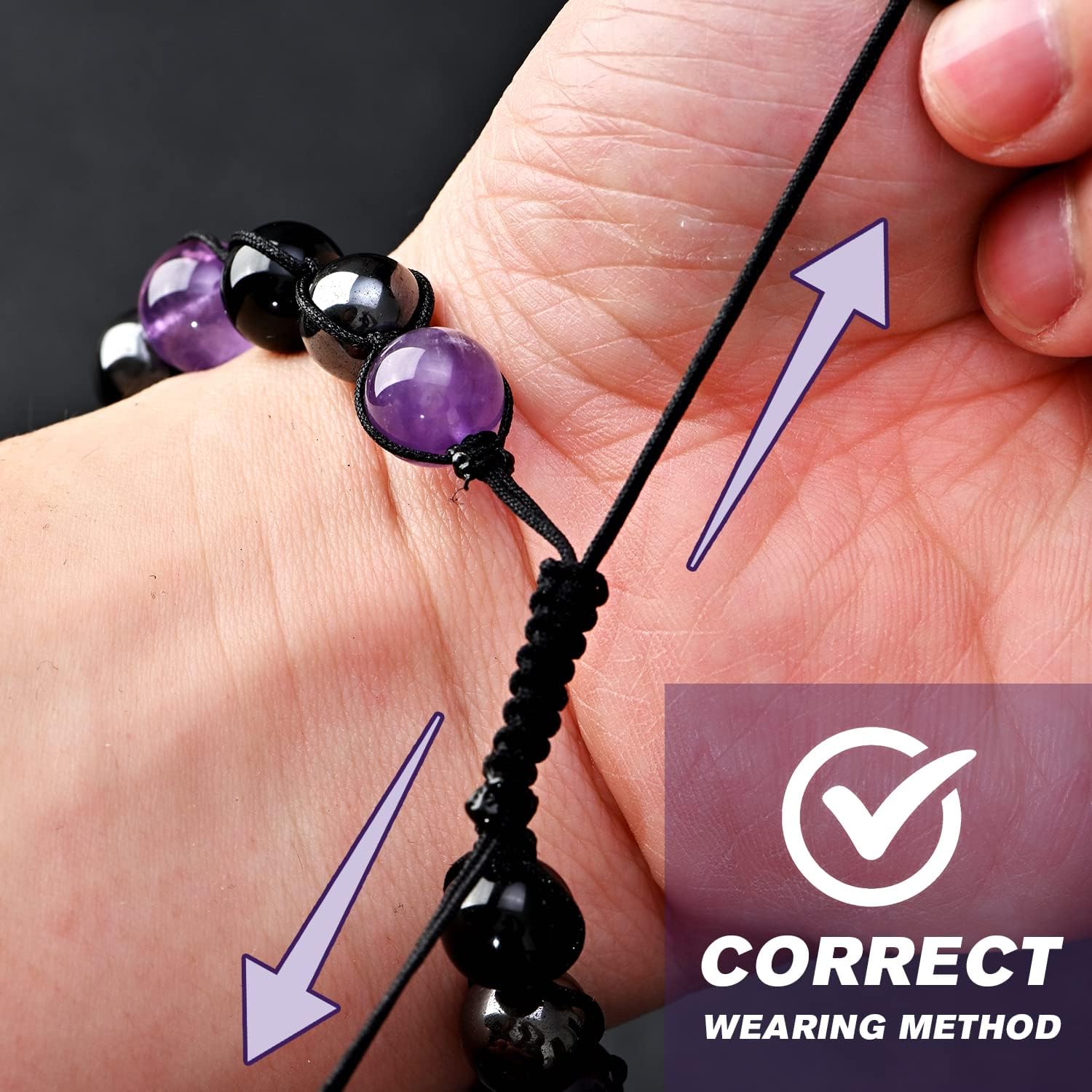Triple Protection Crystal Bracelet for Women Amethyst Black Obsidian Hematite Crystal Beaded Bracelets Handmade Jewelry Healing Calming Anxiety Stress Relief Bring Positive Energy Gifts - Image 5