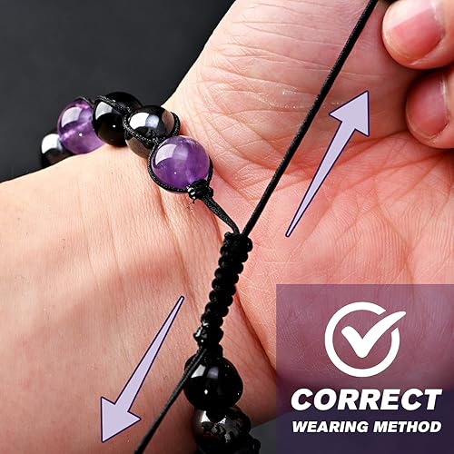 Miniatura 5 de Triple Protection Crystal Bracelet for Women Amethyst Black Obsidian Hematite Crystal Beaded Bracelets Handmade Jewelry Healing Calming Anxiety