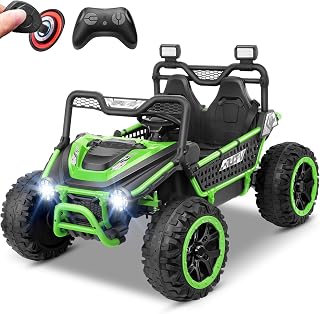 Hikole 2 Seater 24V Ride On Toys for Big Kids, XXL Kids Electric Car UTV with 22" Wide Seat, Parent Remote, Iron Frame, Key Start, Suspension, Music, Power Truck Wheels for Boys Girls, Green